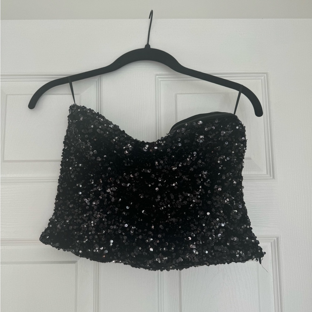 Zara Black Sequin Crop Top